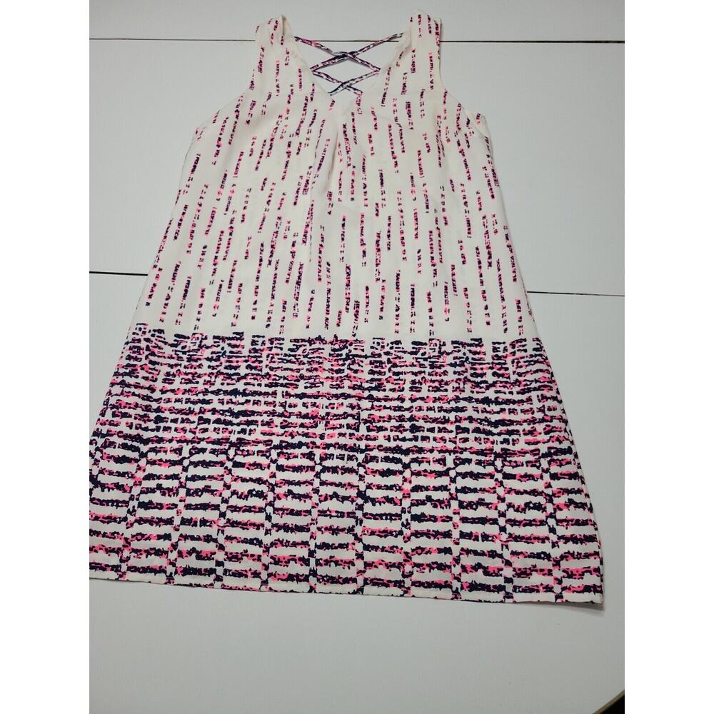 Skies Are Blue Womens Small Dress Blue Pink Criss Cross Back V Neck Lined Mini